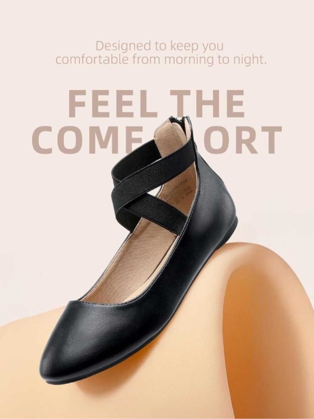 Women Black Solid Faux Leather Backstrap Comfort Flexible Ankle Straps Flat Shoe - Picture 4 of 6
